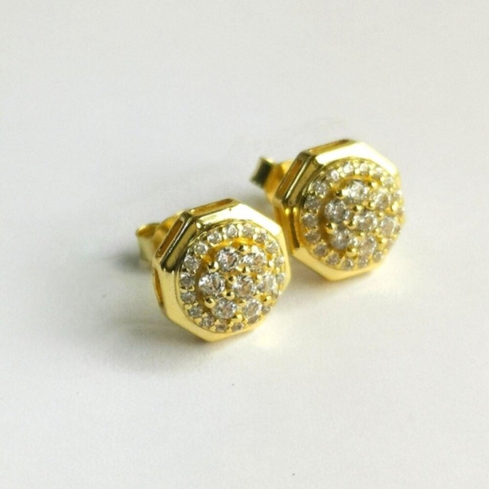 CZ cubic zirconia stud earrings In 14k Gold Plate on Sterling Silver